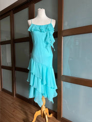 Beautiful Blue Chiffon Ruffle Homecoming Dress