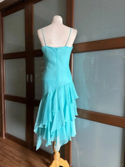 Beautiful Blue Chiffon Ruffle Homecoming Dress