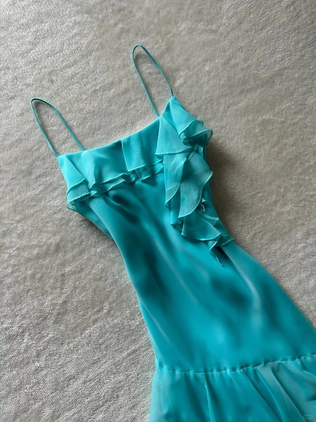 Beautiful Blue Chiffon Ruffle Homecoming Dress