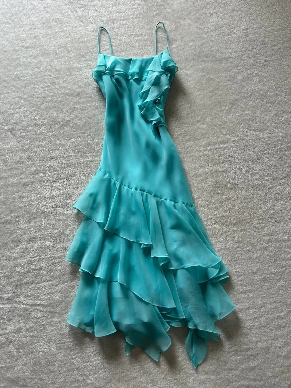 Beautiful Blue Chiffon Ruffle Homecoming Dress