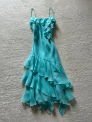 Beautiful Blue Chiffon Ruffle Homecoming Dress