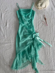 Beautiful Green Spaghetti Strap Chiffon Bow Irregular Homecoming Dress