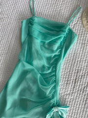 Beautiful Green Spaghetti Strap Chiffon Bow Irregular Homecoming Dress