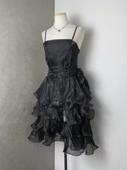 Chic Black Laser Spaghetti Strap Cake Skirt Homecoming Dress