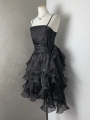 Chic Black Laser Spaghetti Strap Cake Skirt Homecoming Dress