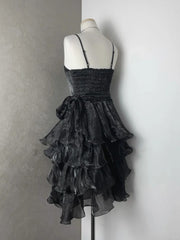 Chic Black Laser Spaghetti Strap Cake Skirt Homecoming Dress