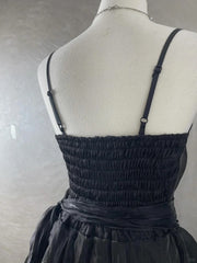 Chic Black Laser Spaghetti Strap Cake Skirt Homecoming Dress