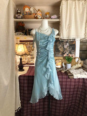 Beautiful Blue Shoulder Strap Ruffled Chiffon Homecoming Dress