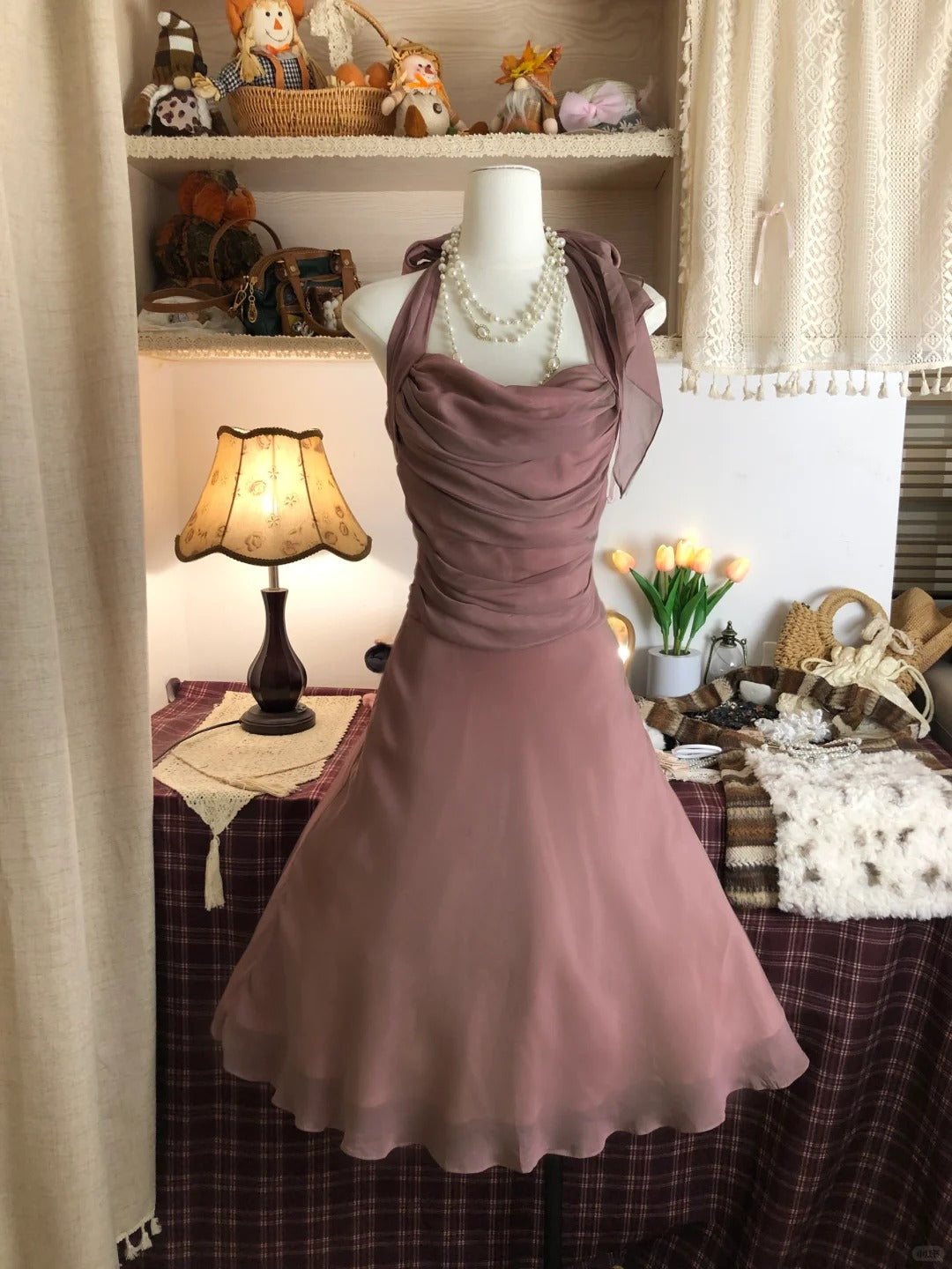 Elegant Brown Halter Sleeveless Chiffon Homecoming Dress