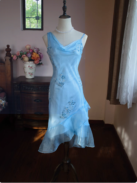 Cute Blue Beaded Ruffled Collar Birthday Party Homecoming Dress