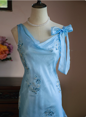 Cute Blue Beaded Ruffled Collar Birthday Party Homecoming Dress