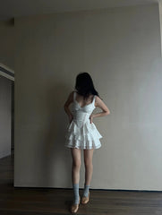 Cute White Strapless V Neck Lace Trim Mini Birthday Party Homecoming Dress