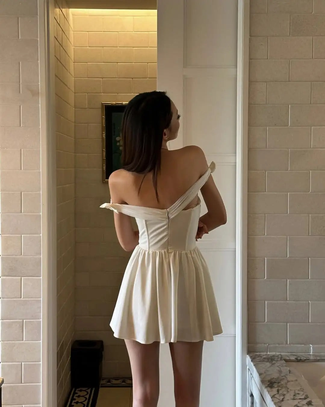 Cute One Shoulder Herringbone White Mini 17th Birthday Party Homecoming Dress