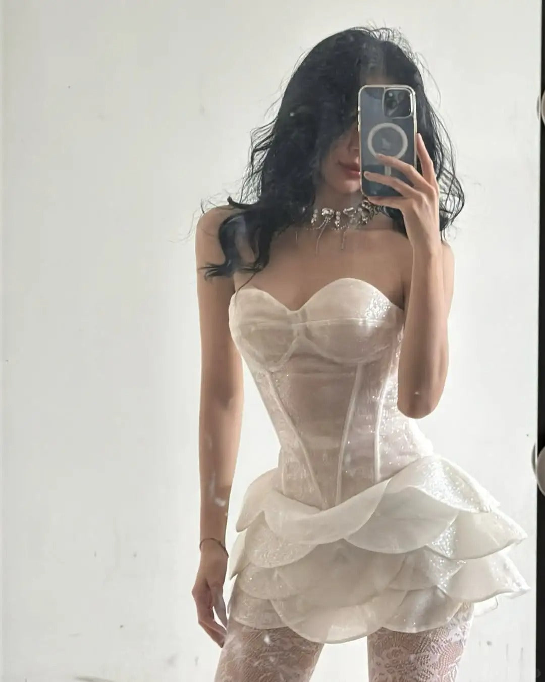 Chic White Tube Top With Glitter Petal Skirt 17th Birthday Homecoming Dress