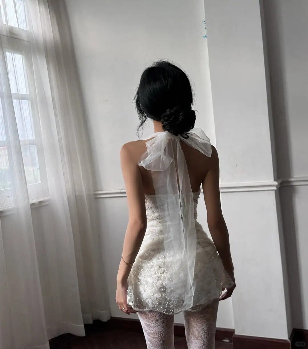 Cute Halter Neck 3D Flower Beaded Mini Homecoming Dress