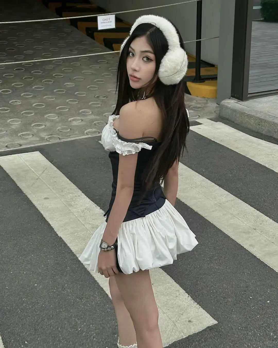 College Style Black And White Splicing Flower Bud Skirt 20th Birthday Homecoming Dress