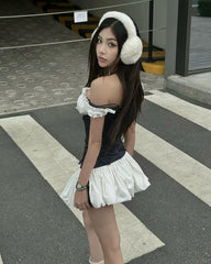 College Style Black And White Splicing Flower Bud Skirt 20th Birthday Homecoming Dress