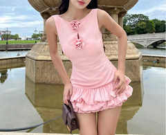 Cute Pink Sleeveless 3D Flower Bud Skirt Mini 16th Birthday Homecoming Dress