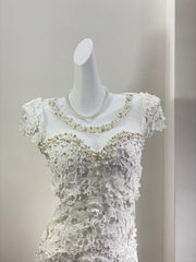 Elegant White Pearl Round Neck Lace Tight Hip 19th Birthday Homecoming Dress