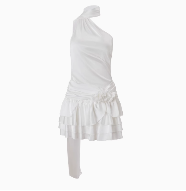Beautiful Floral Off-the-shoulder Halter Neck Ribbon Ruffled A-line Homecoming Dress