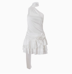 Beautiful Floral Off-the-shoulder Halter Neck Ribbon Ruffled A-line Homecoming Dress