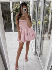 Cute Sweet Pink Pleated Sling Puffy Bud 17th Birthday Homecoming Dress