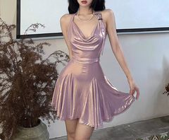 Cute Shiny Glossy Halter Neck Slim Fit A-line 19th Birthday Homecoming Dress