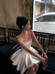 Cute Pearl Strap Square Neck Irregular Skirt 17th Birthday Homecoming Dress