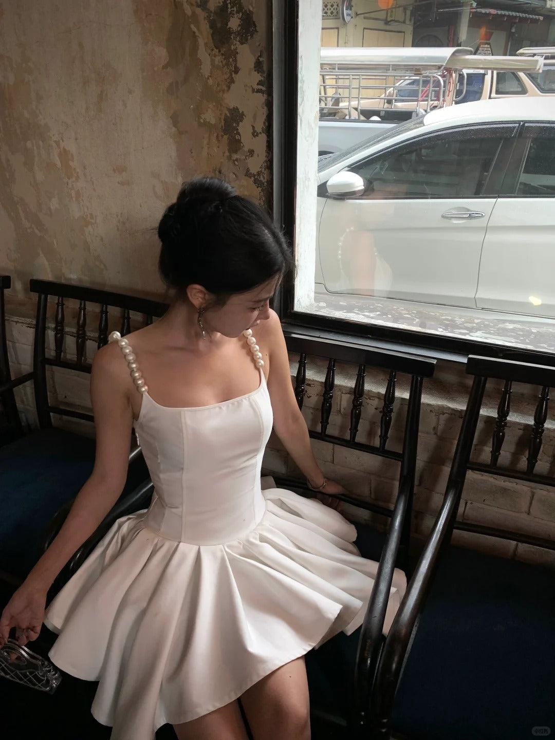 Cute Pearl Strap Square Neck Irregular Skirt 17th Birthday Homecoming Dress