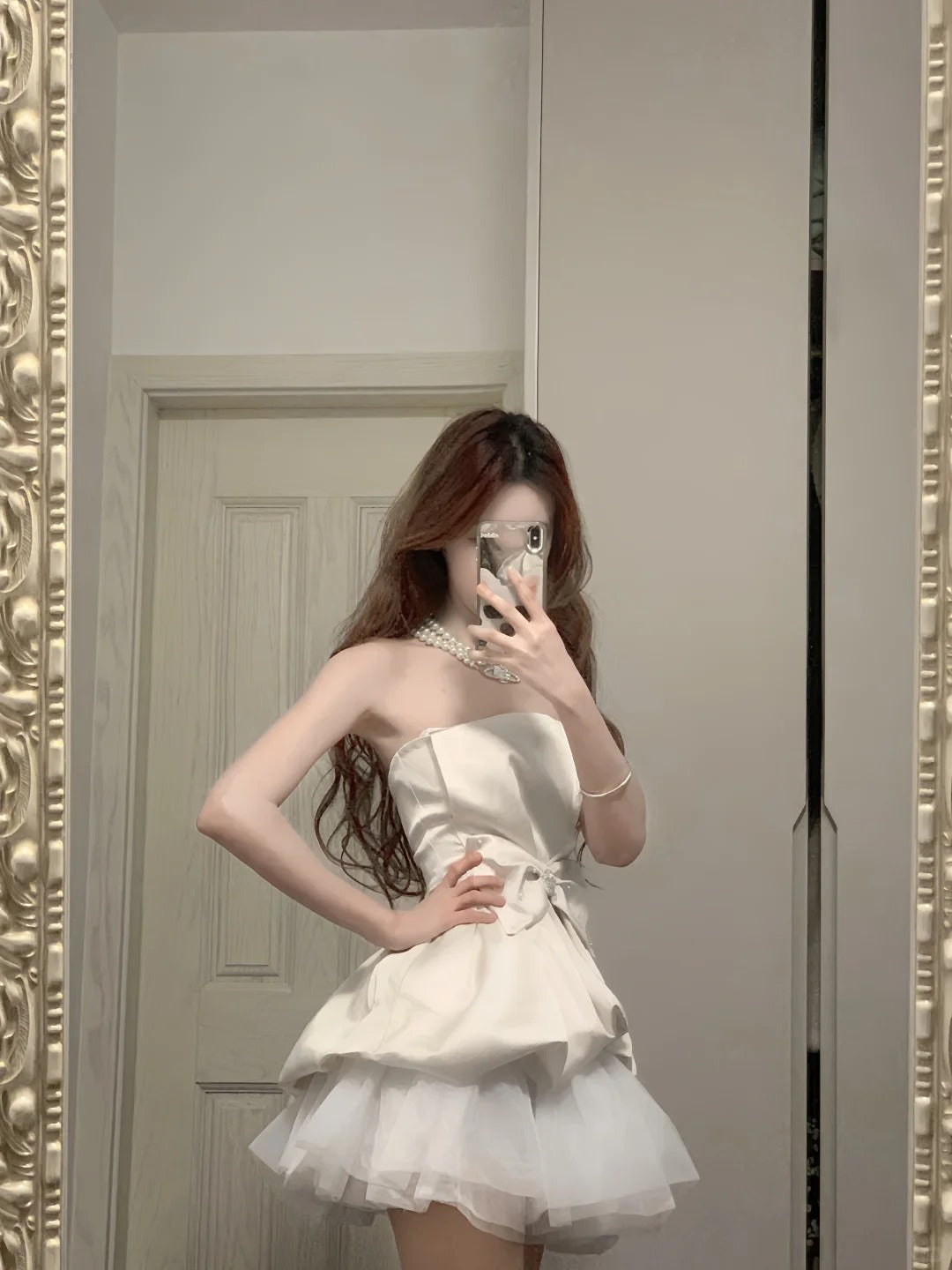 Cute White Strapless Bow Satin Tulle Mini 17th Birthday Homecoming Dress