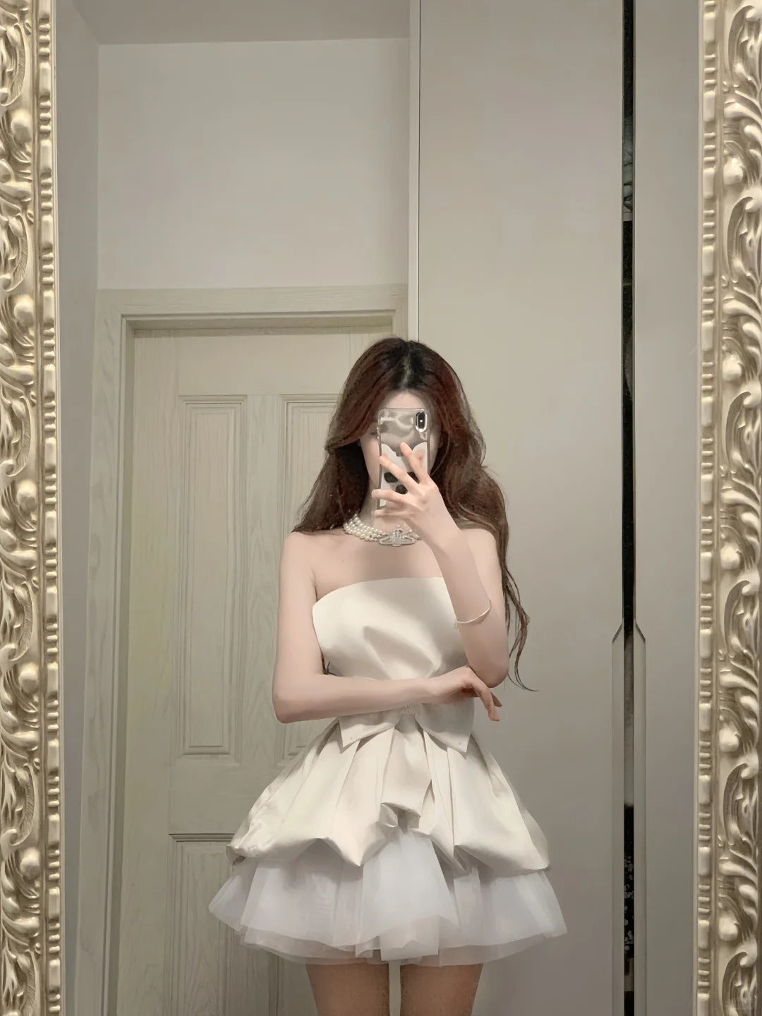 Cute White Strapless Bow Satin Tulle Mini 17th Birthday Homecoming Dress