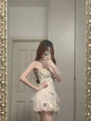 Cute Pink 3D Flower Corset With Bud Skirt 17th Birthday Homecoming Dress