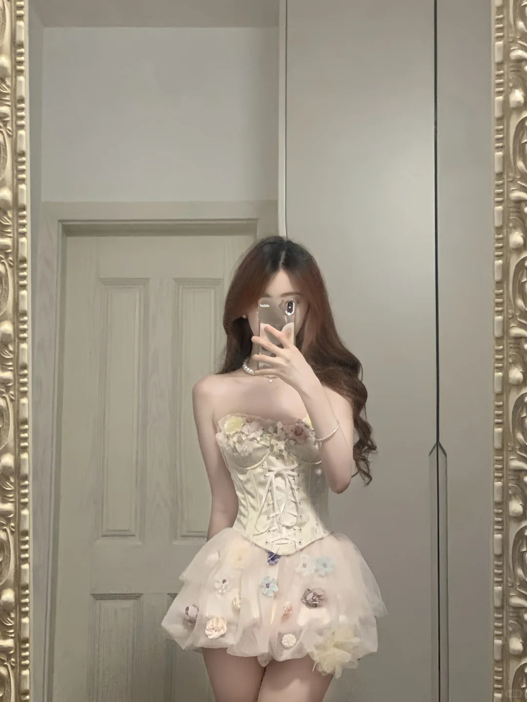 Cute Pink 3D Flower Corset With Bud Skirt 17th Birthday Homecoming Dress