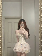Cute Pink 3D Flower Corset With Bud Skirt 17th Birthday Homecoming Dress