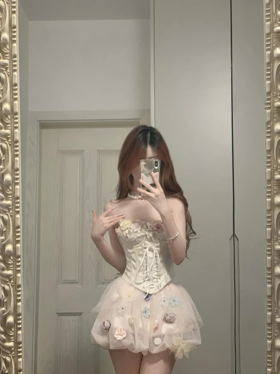 Cute Pink 3D Flower Corset With Bud Skirt 17th Birthday Homecoming Dress