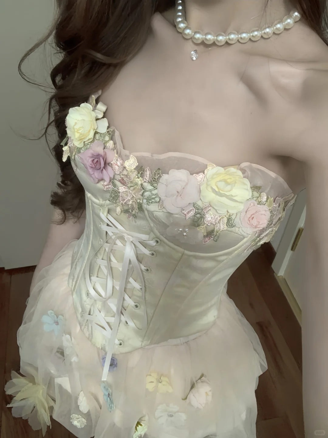 Cute Pink 3D Flower Corset With Bud Skirt 17th Birthday Homecoming Dress