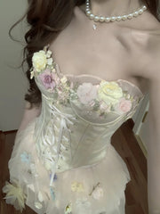 Cute Pink 3D Flower Corset With Bud Skirt 17th Birthday Homecoming Dress