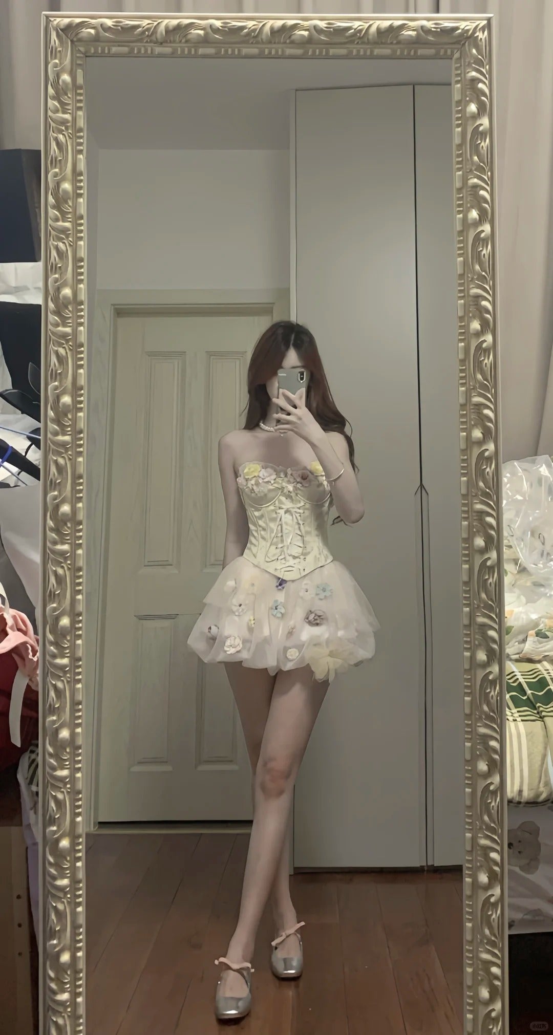 Cute Pink 3D Flower Corset With Bud Skirt 17th Birthday Homecoming Dress