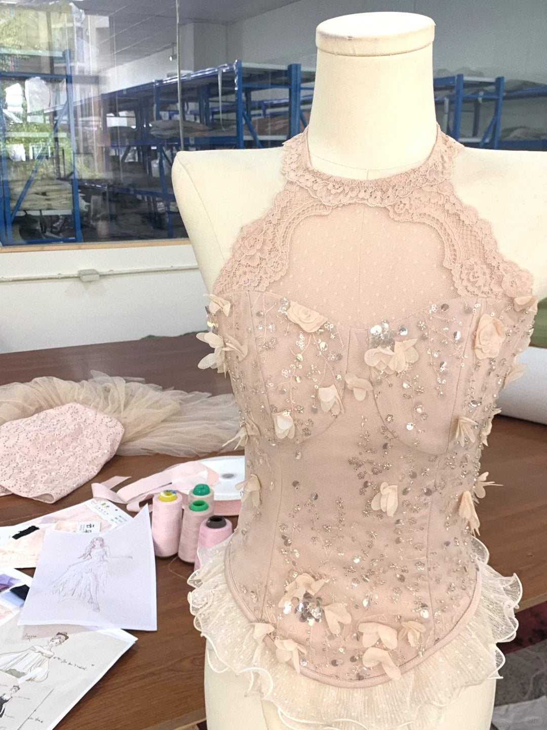 Cute Pink Off-the-shoulder Beaded Lace Tulle Princess 17th Birthday Homecoming Dress