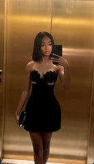 Elegant Black Sweetheart Neck Velvet Beaded Slim Fit Birthday Skirt Homecoming Dress
