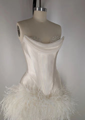 Elegant Satin Tube Top Feather Edge Bodycon 19th Birthday Homecoming Dress