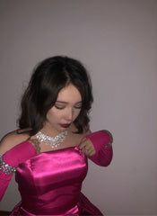 Cute Hot Pink Bandeau Satin Bow 17th Birthday Homecoming Dress