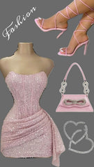 Cute Pink Sleeveless Sequined Slim Fit Hip 17th Birthday Homecoming Dress