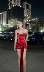 Beautiful Tube Top Red Satin Slim Fit Hip 17th Birthday Homecoming Dress
