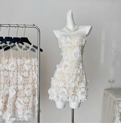 Beautiful Round Neck Mesh Splicing Sleeveless Lace Waist Birthday Skirt Homecoming Dress