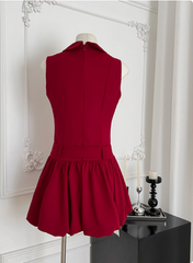 Beautiful Red Three-dimensional Flower Sleeveless Polo Collar Sleeveless Flower Bud Birthday Short Skirt Homecoming Dress
