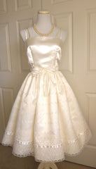 Cute Ivory Strappy Satin Lace Trim A-line Birthday Dress Homecoming Dress
