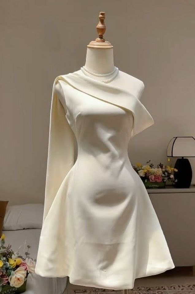 Charming Homecoming Dress A Line Ivory One Shoulder Cocktail Dress Short Birthday Party Dress