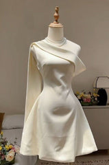 Charming Homecoming Dress A Line Ivory One Shoulder Cocktail Dress Short Birthday Party Dress