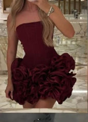 Chic Homecoming Dress Burgundy Strapless Ruffle Cocktail Dress Short Birthday Party Dress